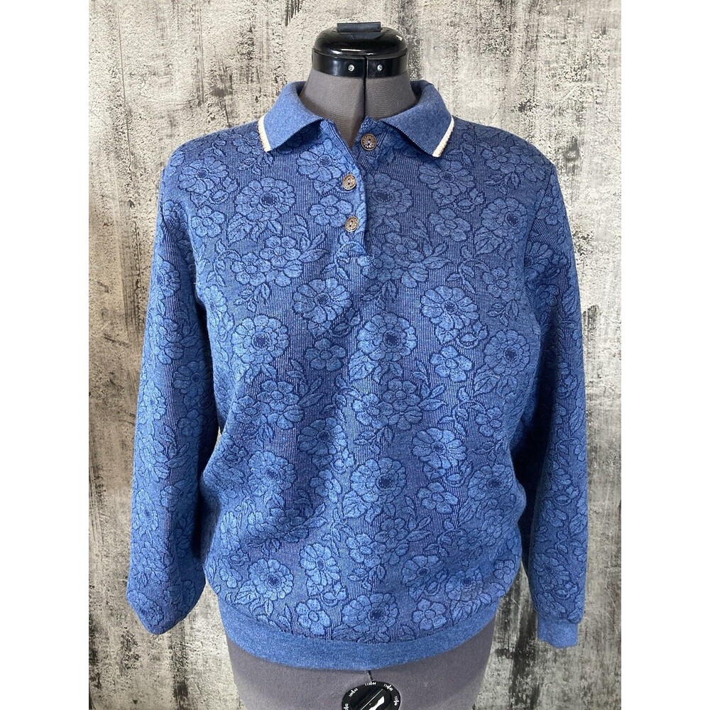 Vintage Cape Cod Sportswear Blue Floral Short Sleeve Sweater Sz Large Preppy